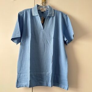 NWT Women's Antigua Light Blue Short Sleeve V-Neck Polo Shirt SZ Large